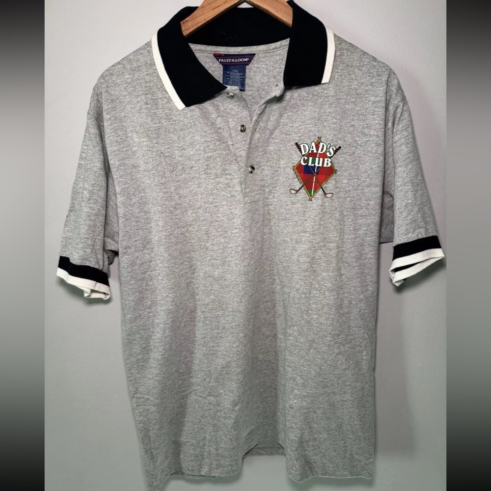 Golf Shirt Dads Club Men’s Large Gray Collared Button Up Fruit Of The Loom